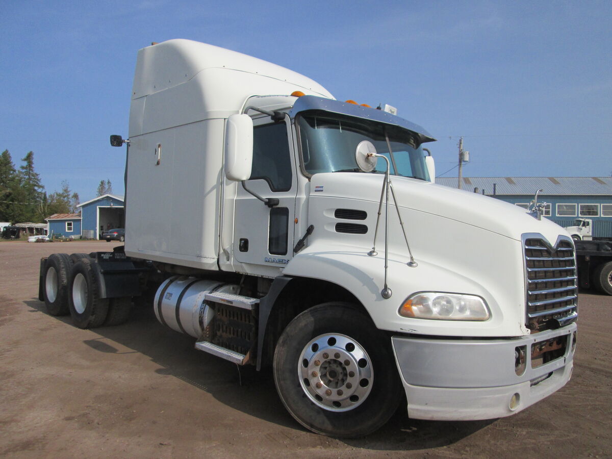 <p>#2680 2011 Mack CXN613 tractor truck, Mack MP8 505Hp Engine, 18 Speed transmission with overdrive, Eaton DS404P differential 3.55 Ratio, Axle ratings Front 12000lbs Rear 40000lbs, bud aluminum wheels, Tires 11R22.5 (wear remaining 75% front 65% rear ), air brakes, Air ride suspension, complete wet line kit, FARM INSPECTION, 1066361kms. Unit will be sold as is where is, phone Delmar for further details at 902-569-1550. $12500</p>